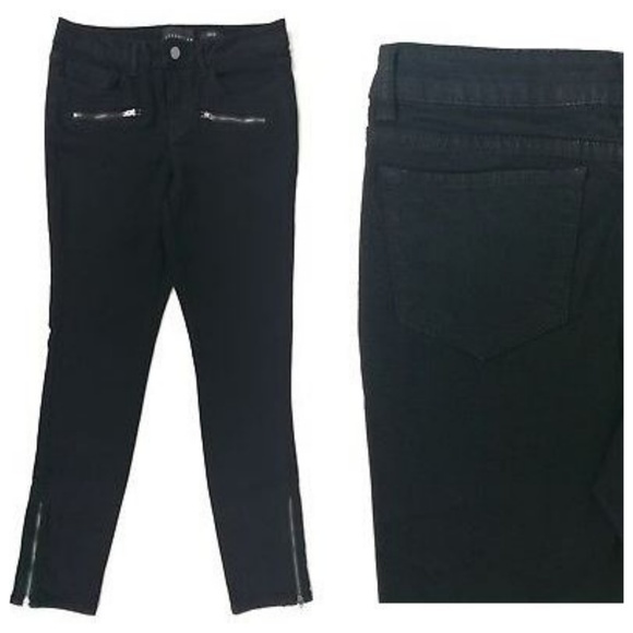 attention Denim - * attention moto skinny jeans mid rise black zip